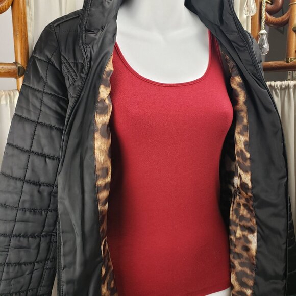 Laundry XS Black Quilted Double Zipper Leopard Jacket Womens Coat Puffer Pockets - Picture 5 of 16